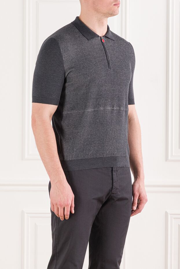 Kiton men's short sleeve polo shirt with zip closure in gray 178936 - photo 3