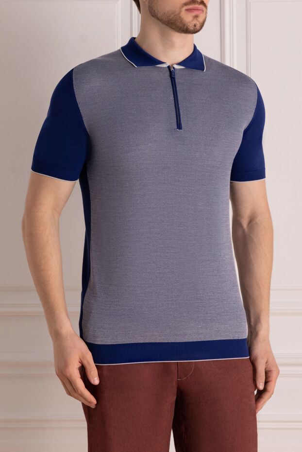 Svevo men's two-tone blue and gray jersey polo shirt with zipper 178942 - photo 3