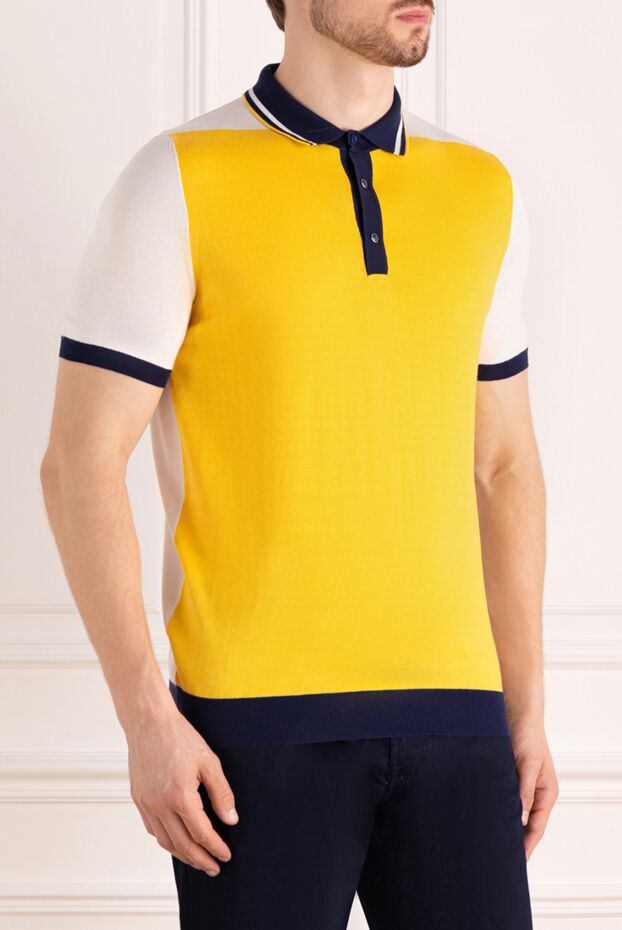 Svevo men's yellow cotton polo shirt with white sleeves and a blue collar 178949 - photo 3