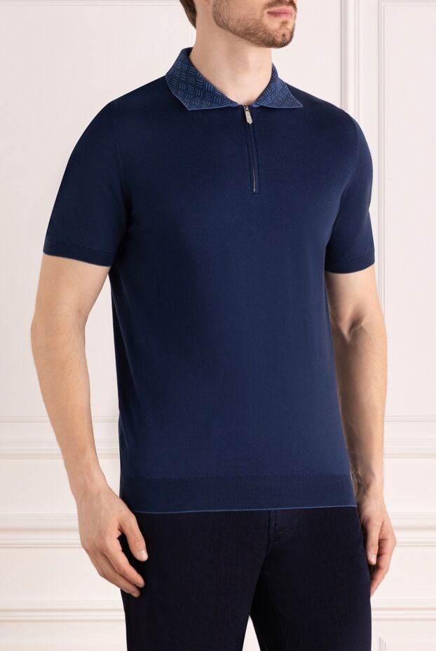 Svevo blue knit polo shirt with a patterned collar and zip closure (markdown) 195716 - photo 3