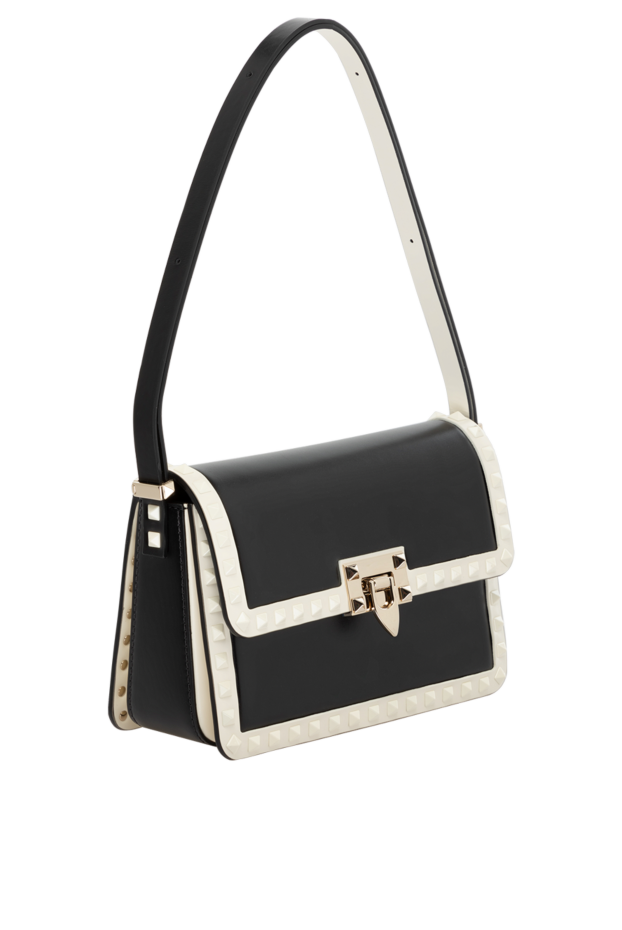 Valentino stylish women's bag with rivets, black leather with a white frame on the edges 178972 - photo 3