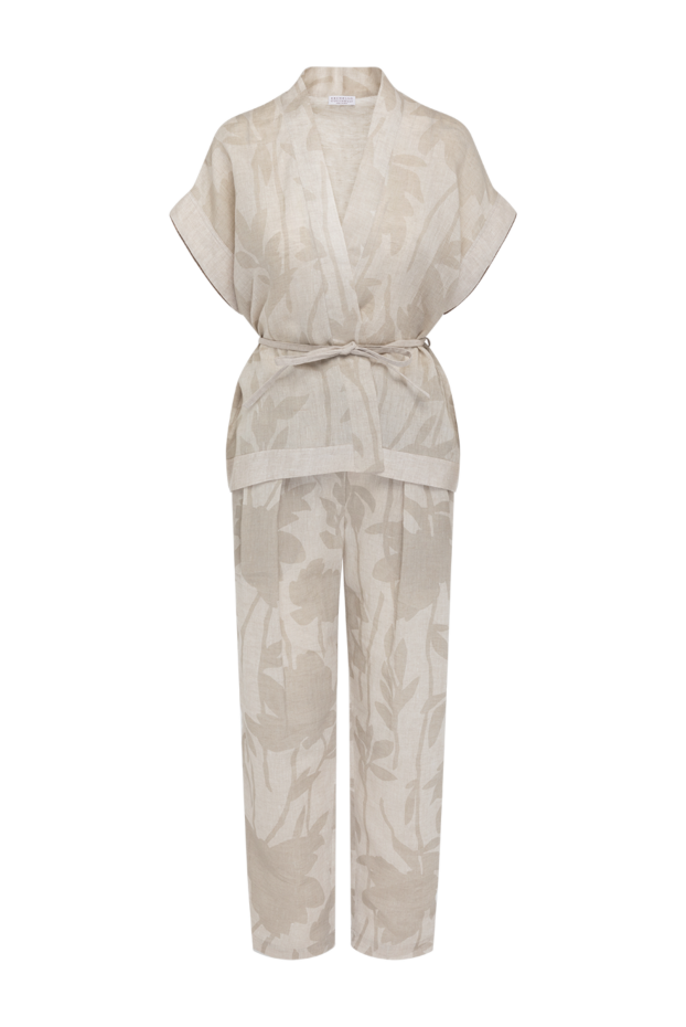 Women's beige linen suit with trousers - photo 1