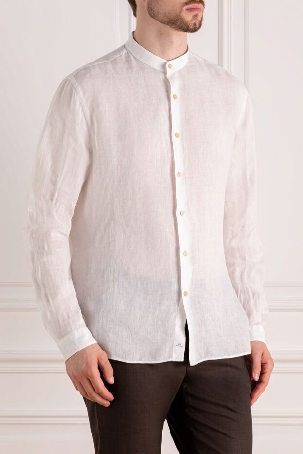 Alessandro Gherardi men's white pure linen shirt with a placket and stand-up collar 179095 - photo 3