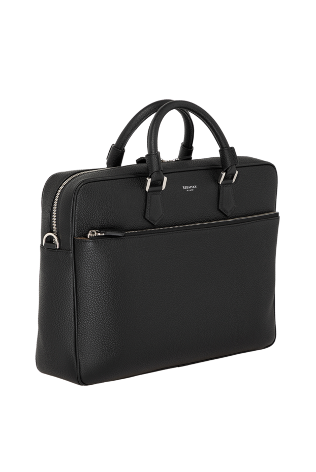Serapian men's slim black cashmere leather briefcase with a zipper 179119 - photo 3