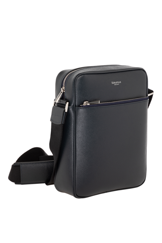 Serapian north south evoluzione leather men's messenger bag in blue 179123 - photo 3