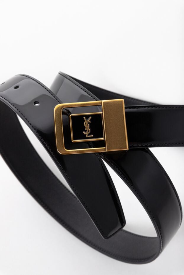 Saint Laurent women's black patent leather belt with a gold-tone buckle 179255 - photo 2