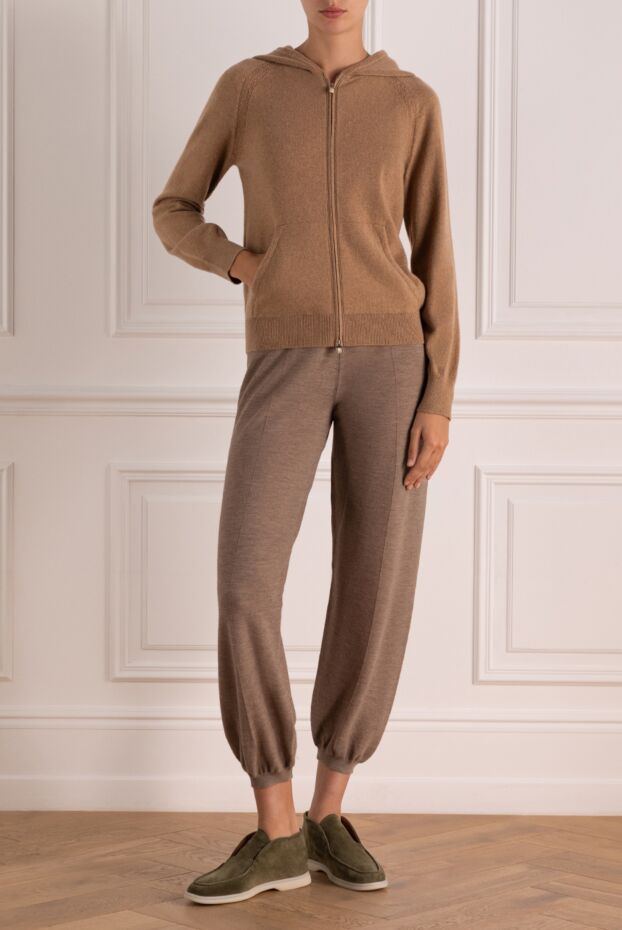 Loro Piana women's beige wool cardigan with a zipper and a hood 179306 - photo 2