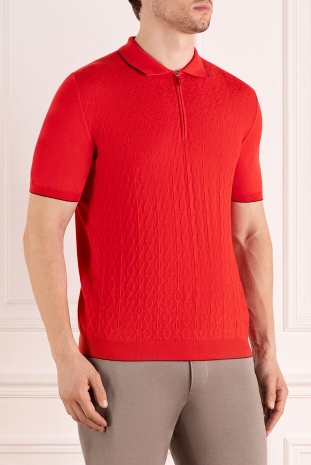 Svevo red knit polo with a textured diamond pattern and a zip (markdown) 195710 - photo 3