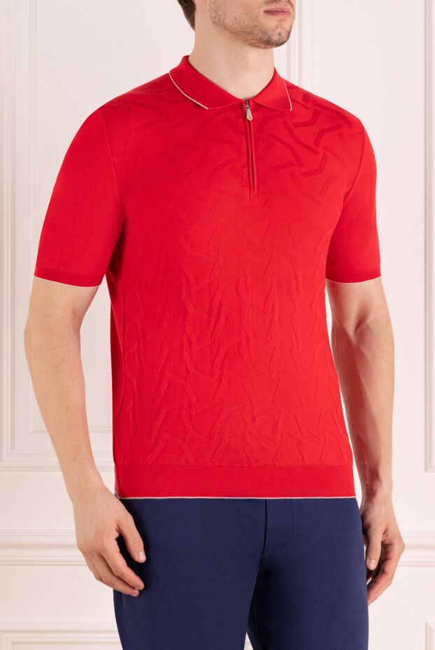Svevo men's red polo shirt with zipper and raised jacquard pattern 179408 - photo 3
