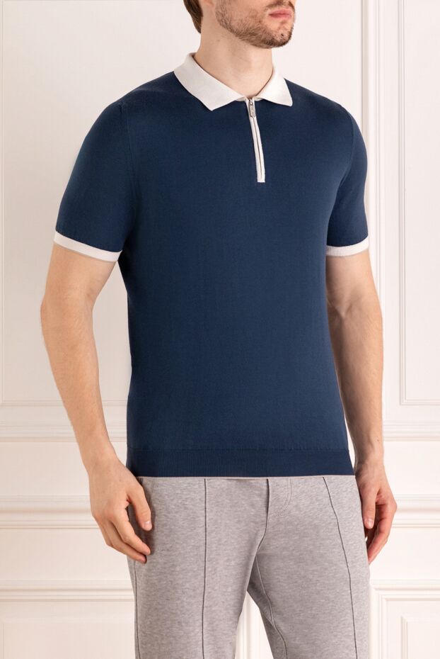 Svevo men's polo shirt with zip in dark blue with white collar 179409 - photo 3