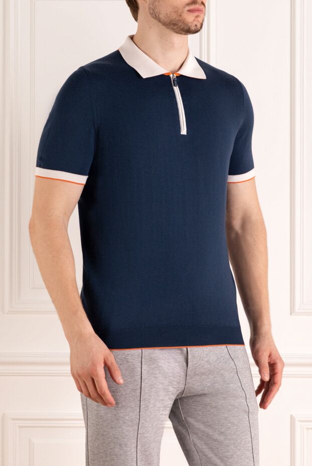 Svevo blue polo shirt with a white zipper collar and orange accents 179416 - photo 3