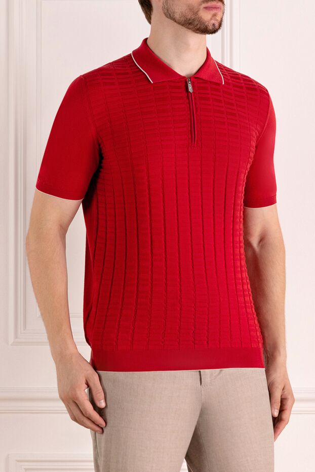 Svevo red polo shirt with textured knit and contrast collar trim 179418 - photo 3