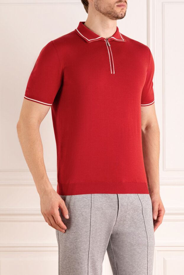 Svevo men's red cotton polo shirt with collar and sleeve edging 179419 - photo 3