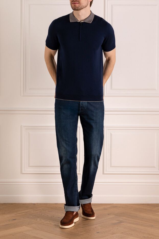 Svevo a navy blue polo shirt with a minimalist design and a patterned collar. (markdown) 197008 - photo 2