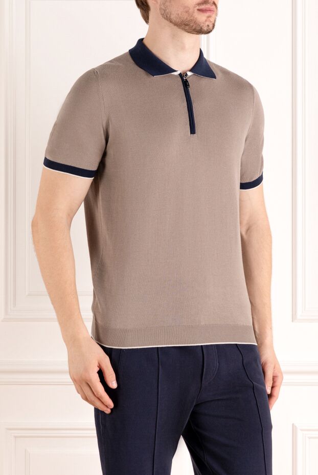 Svevo men's beige polo shirt made of soft cotton with a navy blue collar 179423 - photo 3