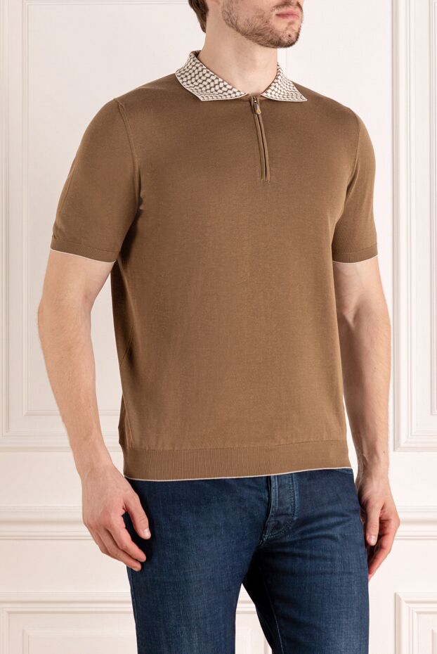Svevo men's brown cotton polo shirt with contrast collar 179424 - photo 3