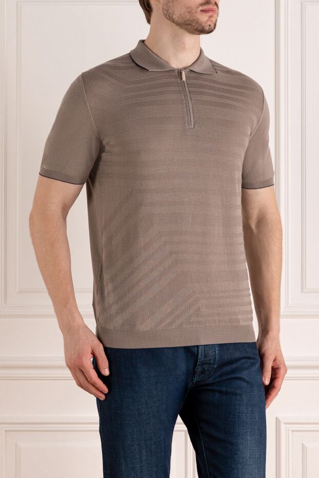 Svevo beige polo shirt with textured stripe and zip collar 179426 - photo 3