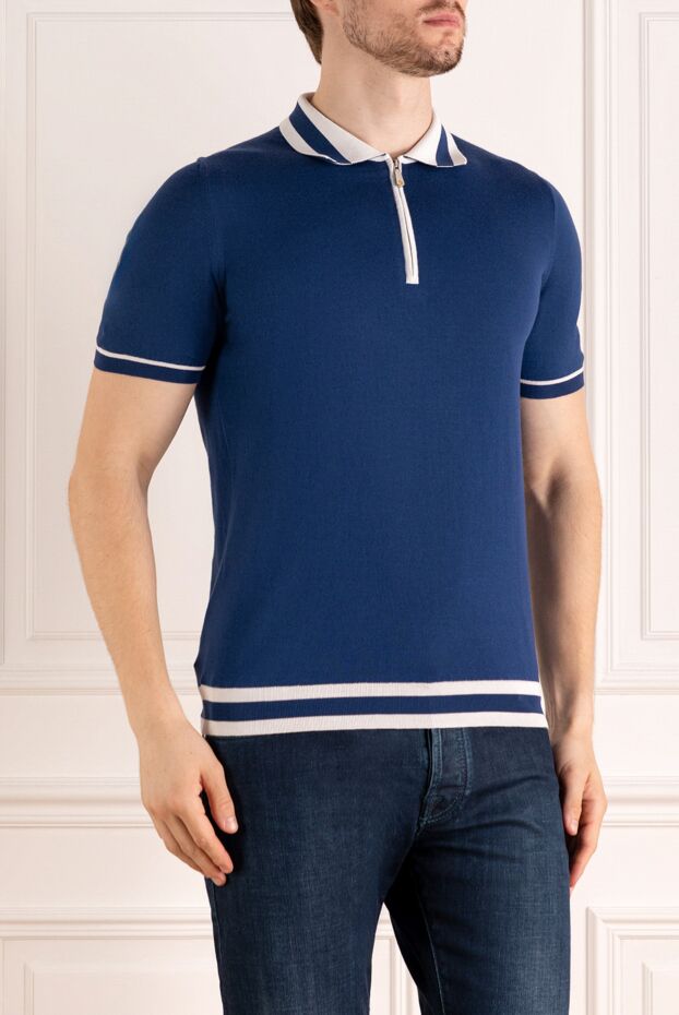 Svevo men's blue cotton polo shirt with collar and sleeve edging 179432 - photo 3