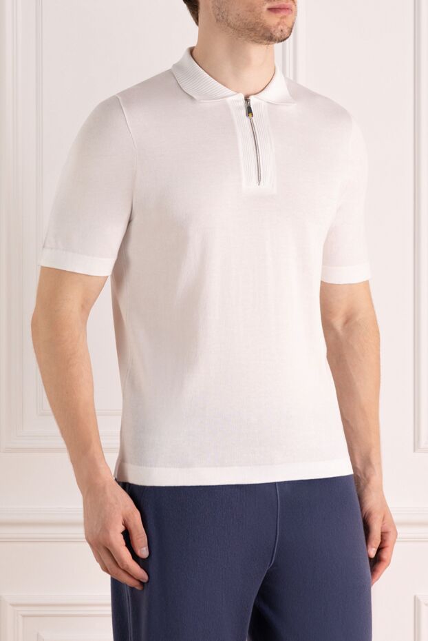 Svevo men's white cotton polo shirt in a minimalist style with a zipper 179435 - photo 3