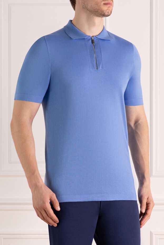Svevo men's blue cotton polo with patterned collar 179439 - photo 3