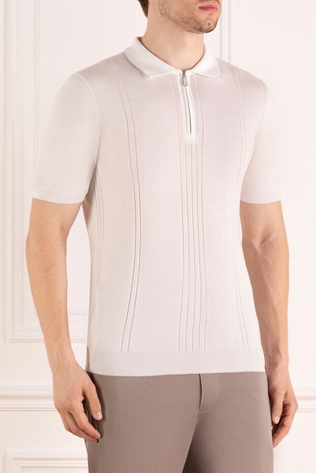 Svevo men's white summer polo shirt in a minimalist style with embossed decor and a zipper 179440 - photo 3