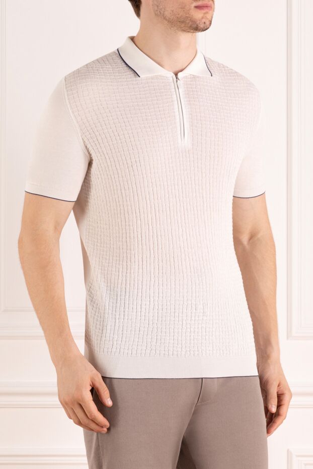 Svevo white polo with a textured woven pattern and an accent zip 179441 - photo 3