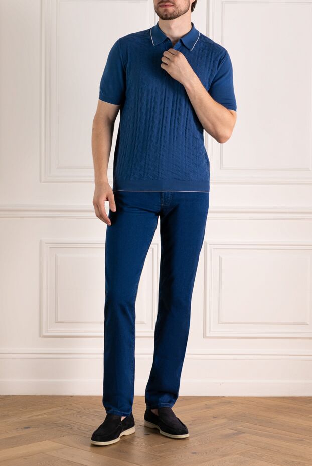 Svevo blue polo with voluminous weave and classic collar 179449 - photo 2