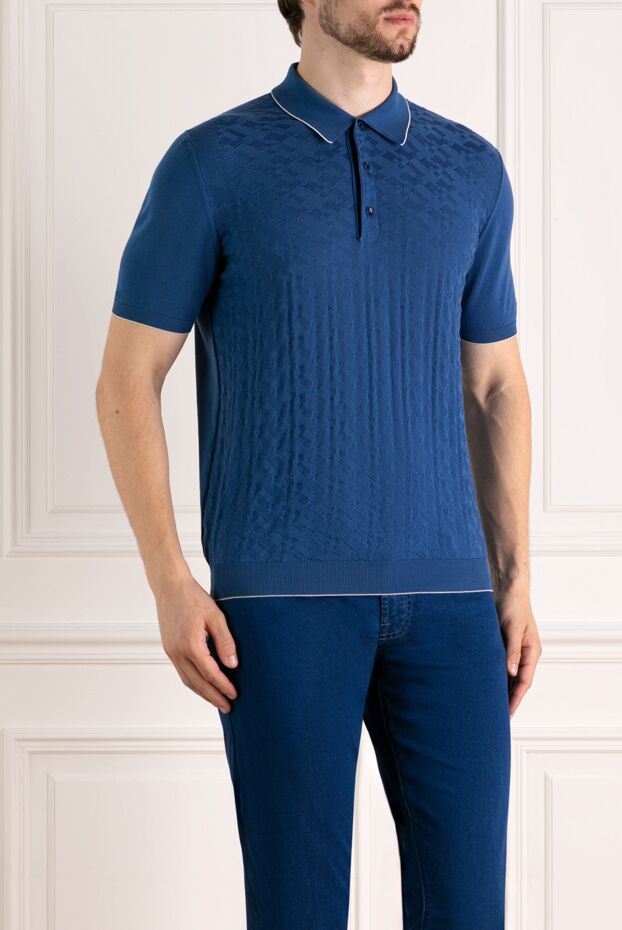Svevo blue polo with voluminous weave and classic collar 179449 - photo 3