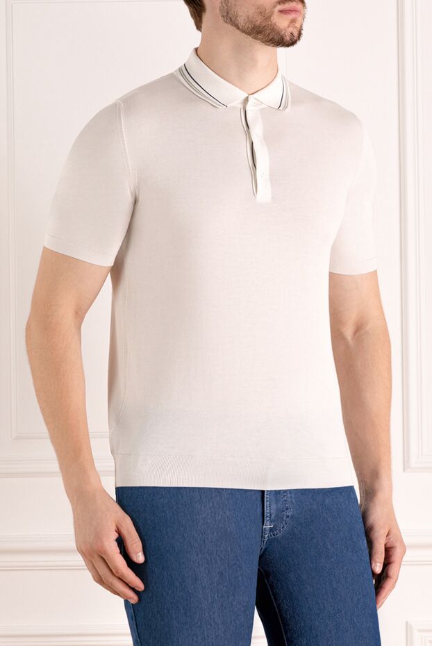 Svevo men's white polo shirt with button closure and thin piping 179451 - photo 3
