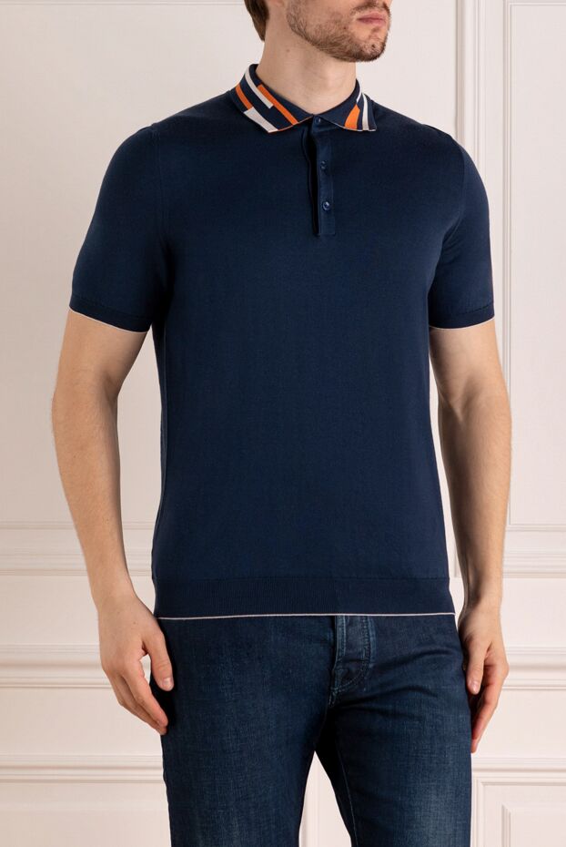 Svevo blue cotton jersey polo with multi-color collar trim 179456 - photo 3
