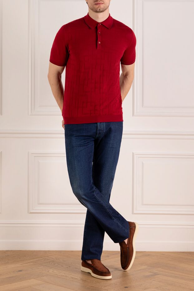 Svevo men's polo shirt in a rich red color with a textured weave 179457 - photo 2