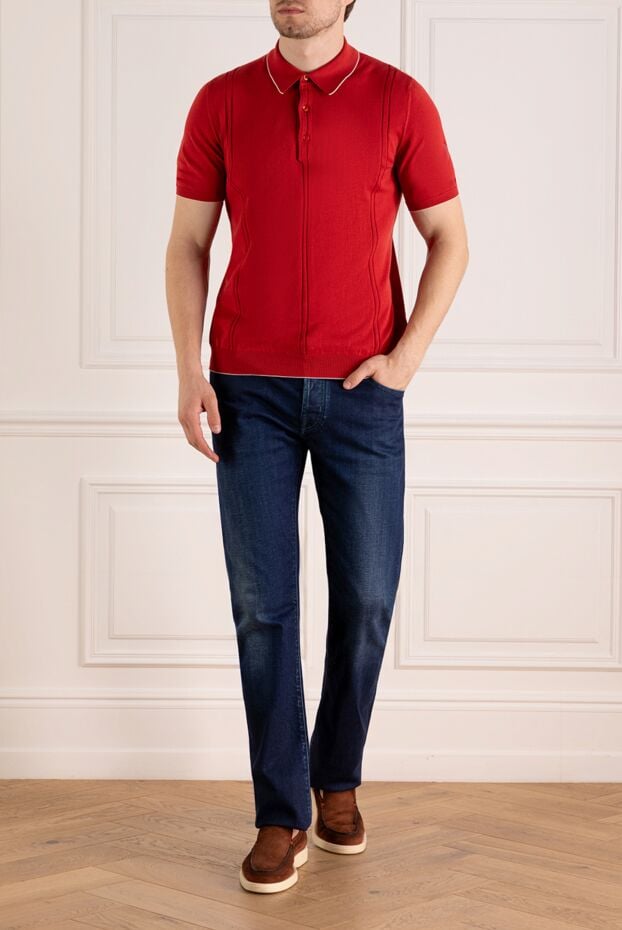 Svevo men's red cotton polo shirt with collar trim 179458 - photo 2