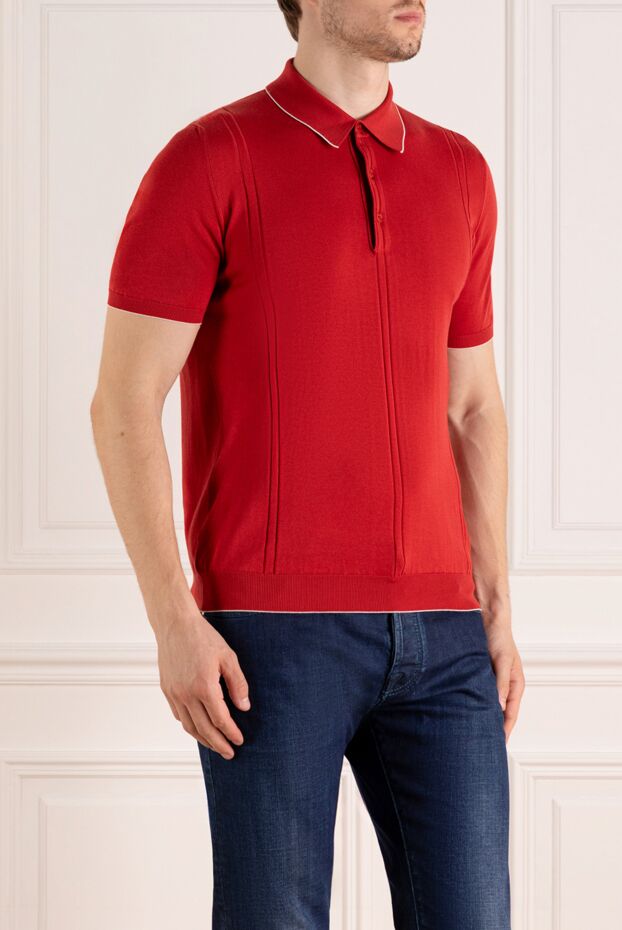 Svevo men's red cotton polo shirt with collar trim 179458 - photo 3