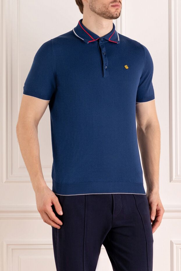 Svevo blue knit polo shirt with chest embroidery and contrast collar trim 179460 - photo 3
