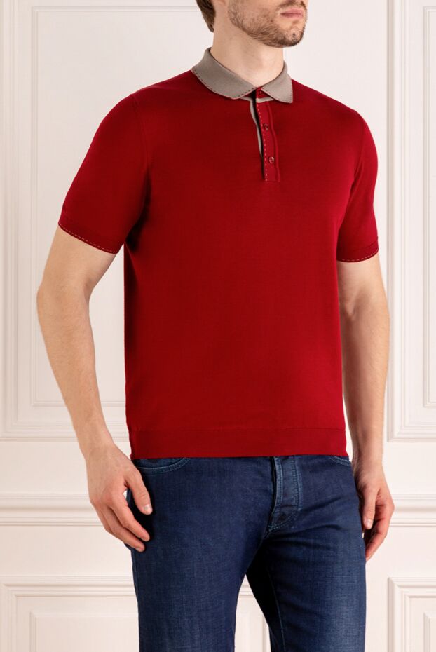 Svevo men's red cotton polo shirt with contrasting collar 179468 - photo 3