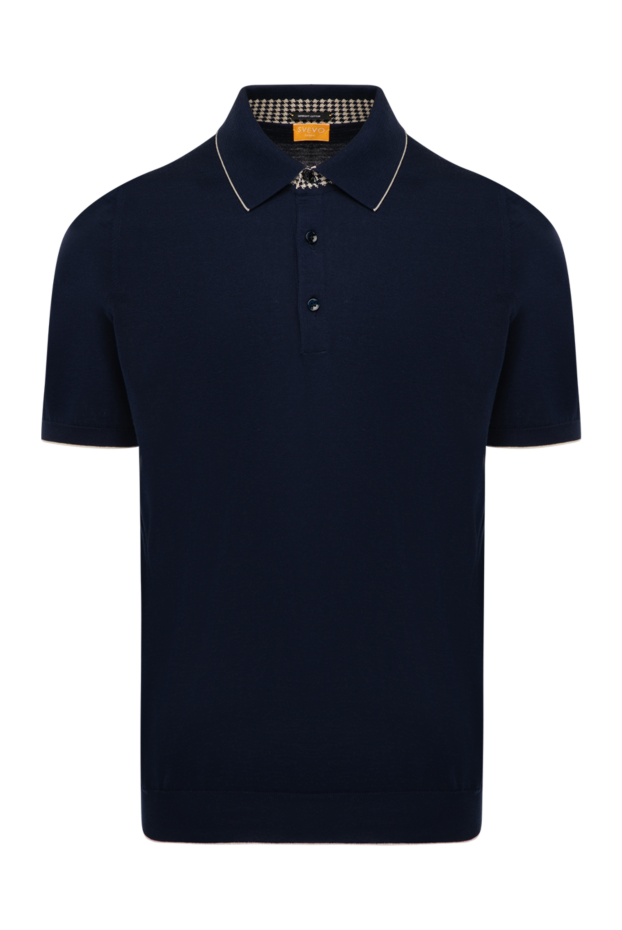 Svevo men's dark blue cotton jersey polo shirt with a pattern on the collar (markdown) 195431 - photo 1
