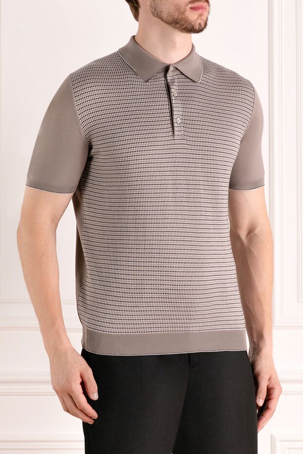 Svevo men's gray-beige textured polo shirt with a geometric pattern 179470 - photo 3