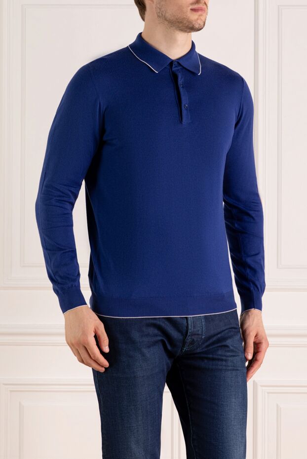 Svevo polo with long sleeves for men blue from cotton 179471 - photo 3