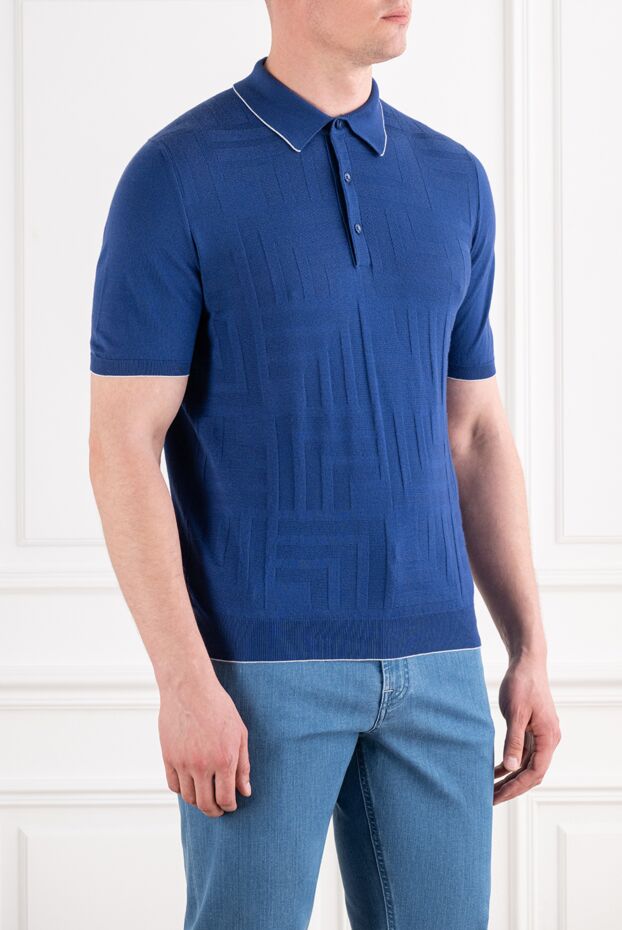 Svevo a rich blue polo shirt with a textured geometric pattern 179483 - photo 3