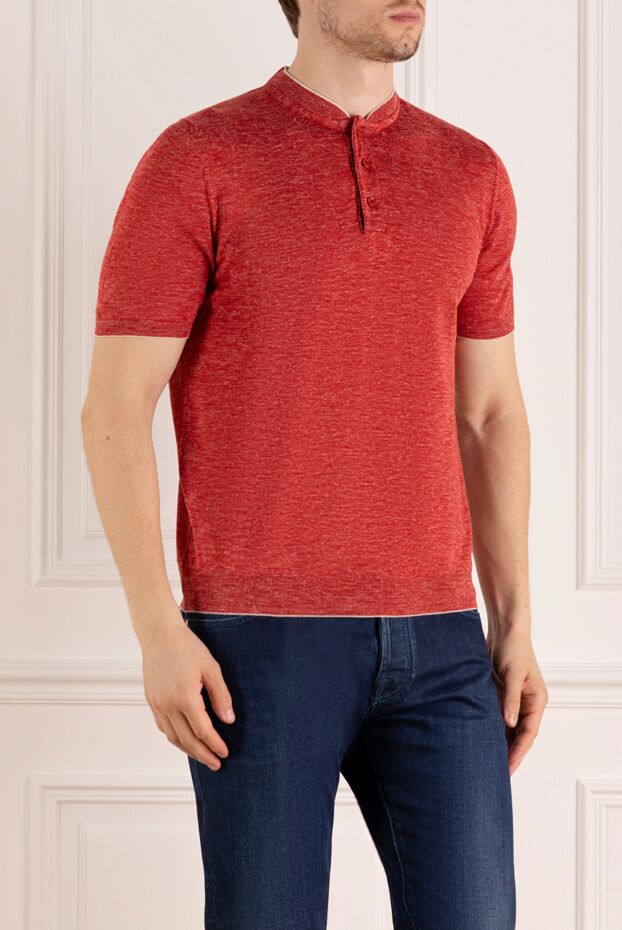 Svevo a red knit polo shirt with a melange texture and no classic collar. 179485 - photo 3