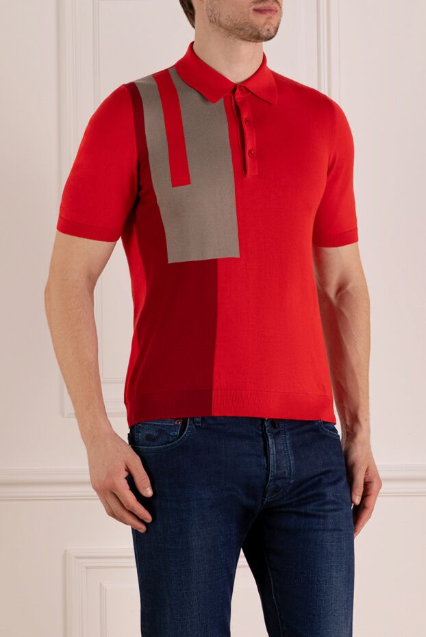 Svevo men's red knit polo shirt with an abstract pattern 179488 - photo 3