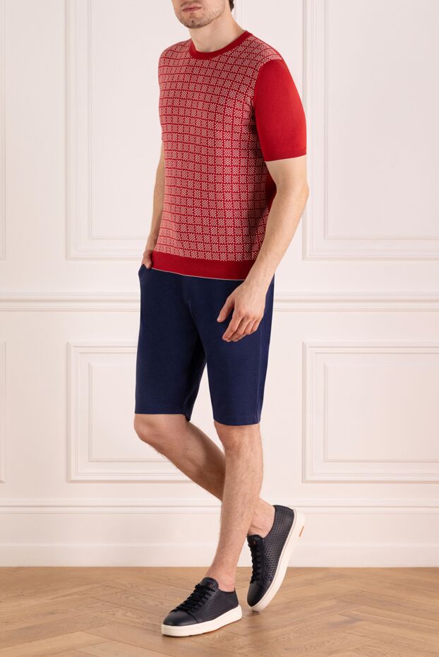 Svevo retro cotton red jumper with short sleeves and textured pattern 179494 - photo 2