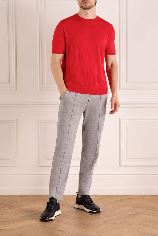 Svevo men's cotton jumper with a textured pattern, red 179505 - photo 2