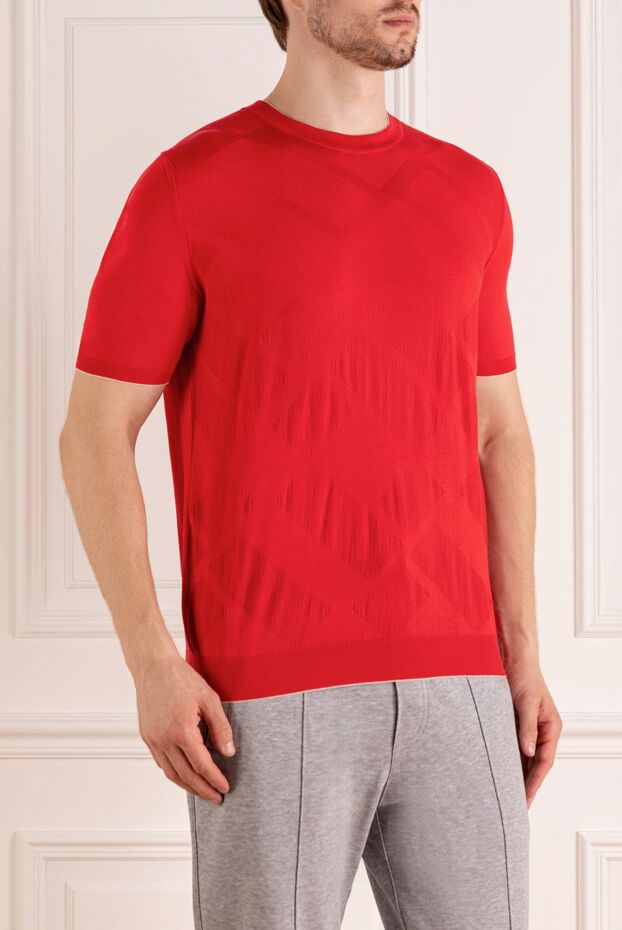 Svevo men's cotton jumper with a textured pattern, red 179505 - photo 3