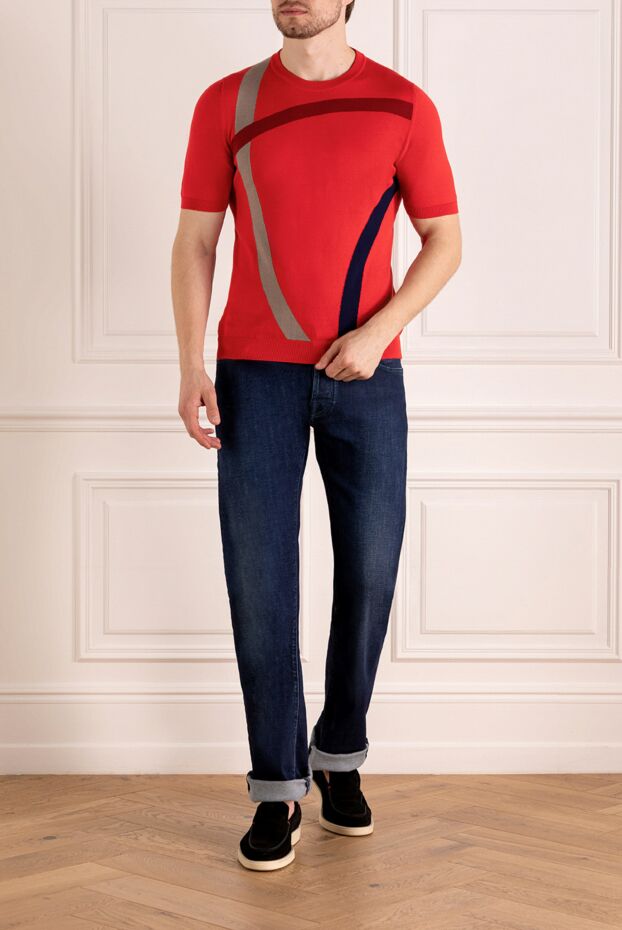 Svevo red knitted jumper with abstract contrast stripes (markdown) 195717 - photo 2