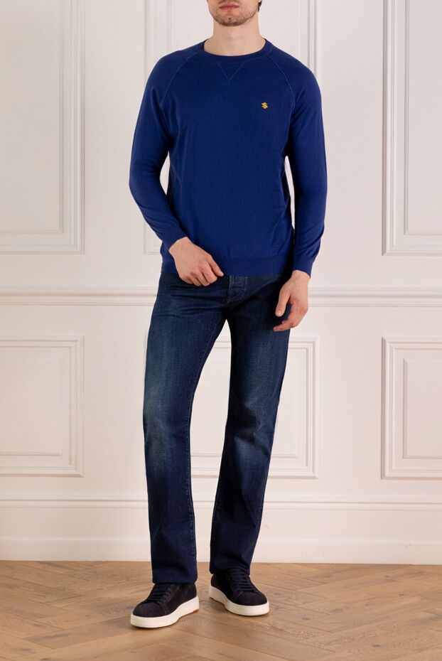 Svevo a cotton jumper in a rich sapphire shade with minimalist embroidery 179538 - photo 2