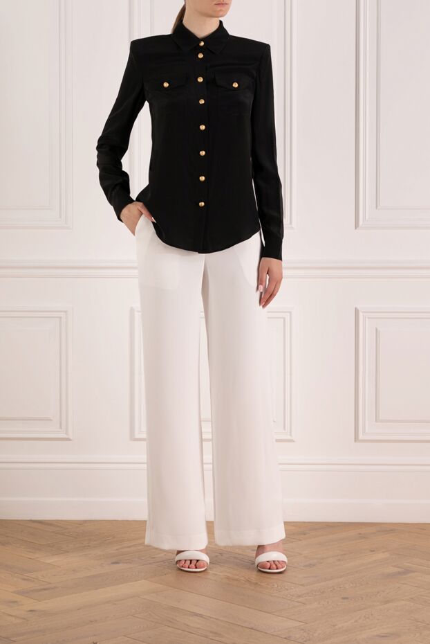 Balmain шелковая черная рубашка с длинным рукавом и золотыми пуговицами 179745 - фото 2