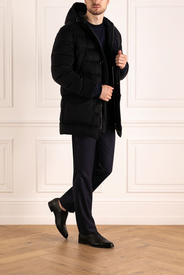 Cesare di Napoli men's blue winter cashmere down jacket with a voluminous hood 179808 - photo 2