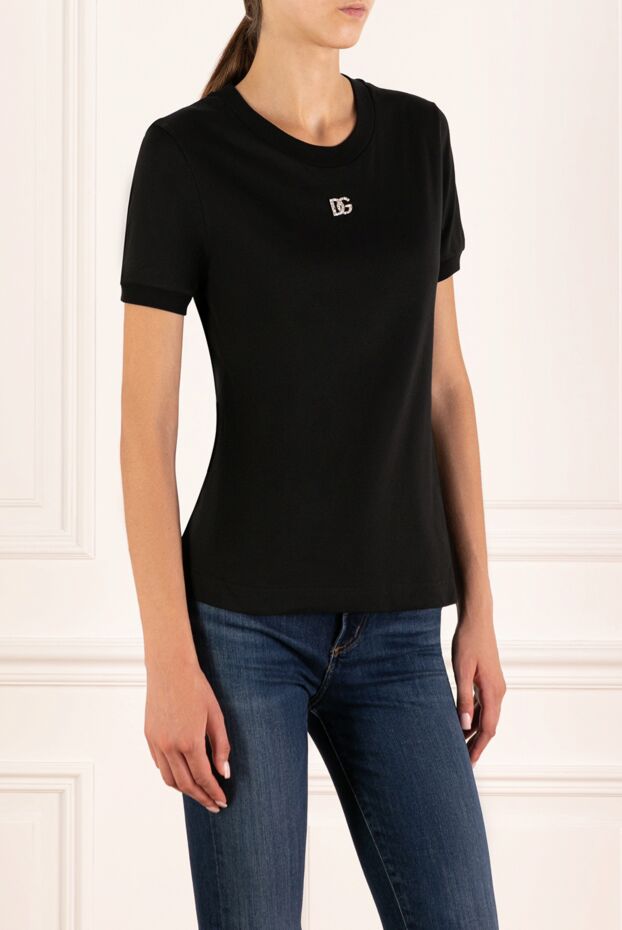 Dolce & Gabbana women's black cotton t-shirt with dg logo 179875 - photo 3