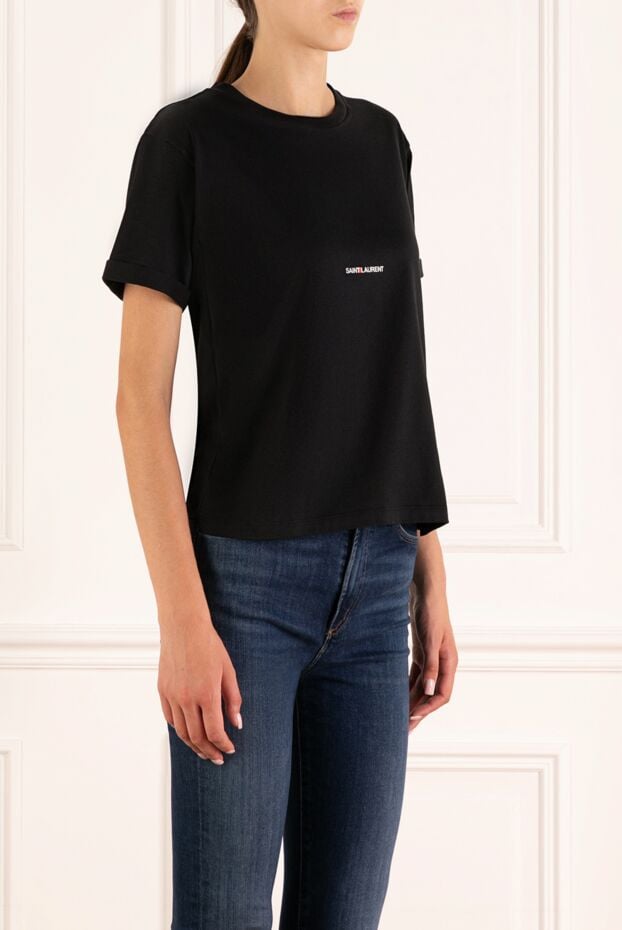 Saint Laurent women's basic cotton t-shirt, black, with a white logo 179886 - photo 3
